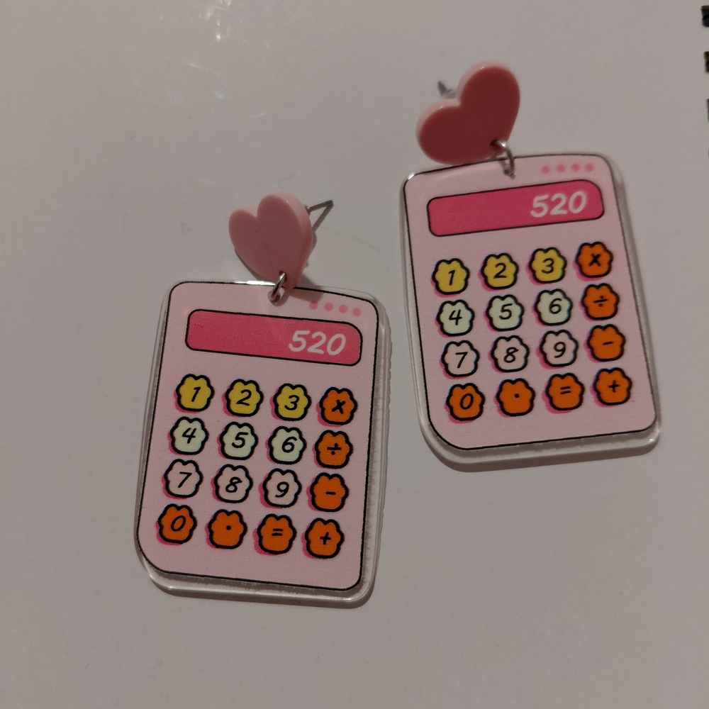 Pink Heart Calculator Earrings